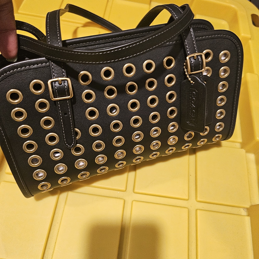 Coach Black and Gold Eyelet Satchel